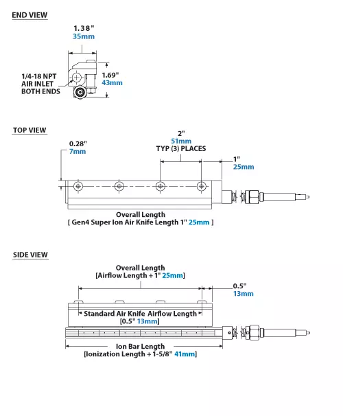 Gen4 Standard Ion Air Knife Dimensions ibdim